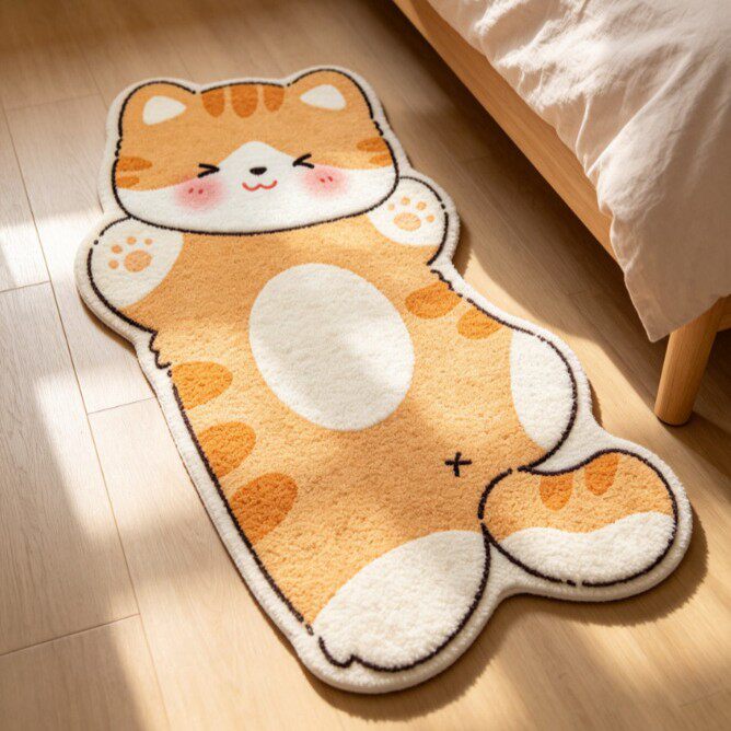 卧室床边可爱猫咪仿羊绒加厚地毯