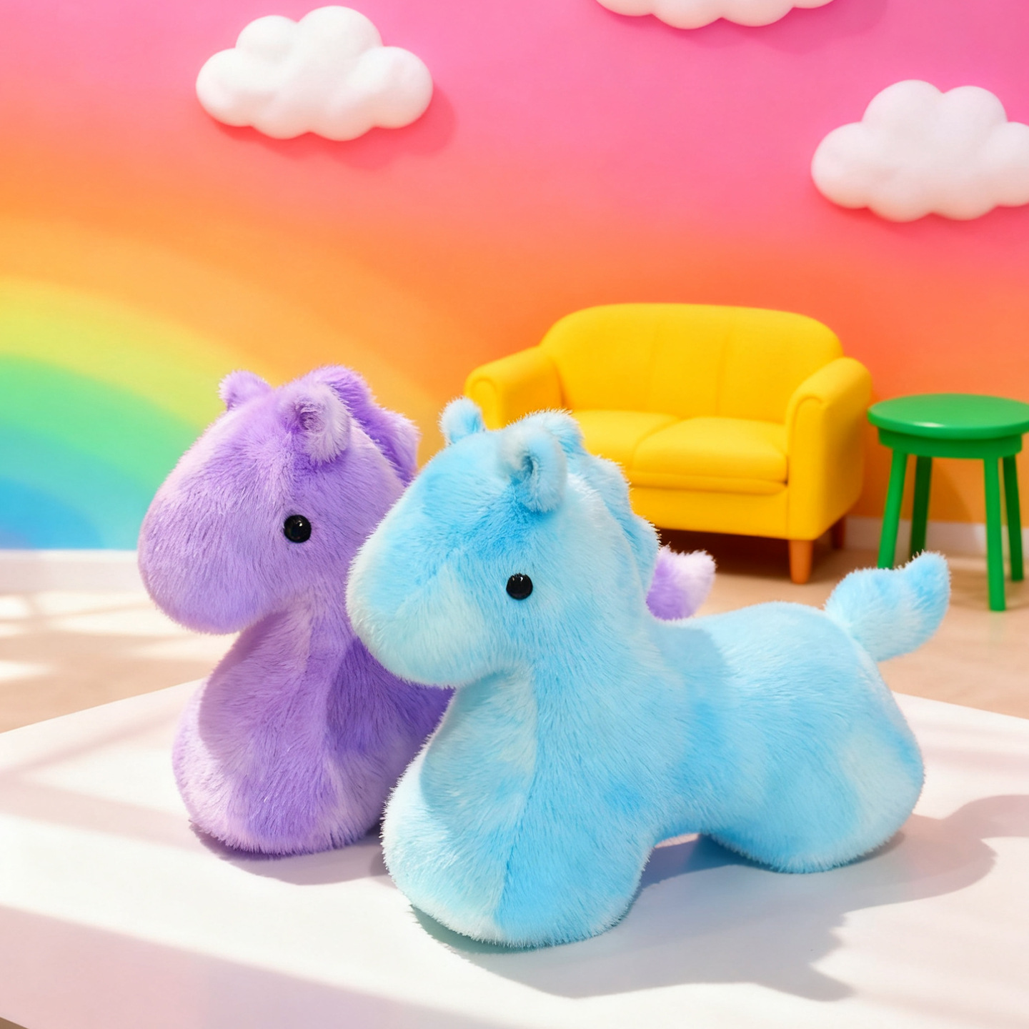 新款生肖马卡通毛绒玩偶公仔彩虹小马驹桌伴马年吉祥物娃娃摆件