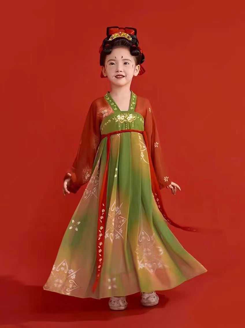 六一儿童汉服唐宫夜宴舞蹈表演服敦煌中国风连衣襦裙汉唐舞演出服