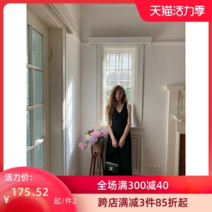 CZ ZHANG法式V领吊带连衣裙女夏露背高腰垂感A字休闲长裙子 63732