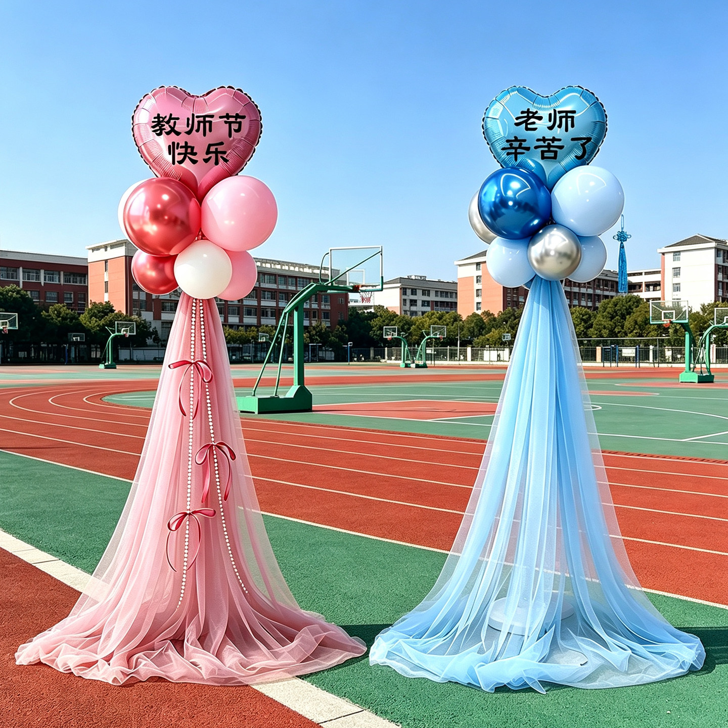 教师节爱心气球立柱办公室布置图片