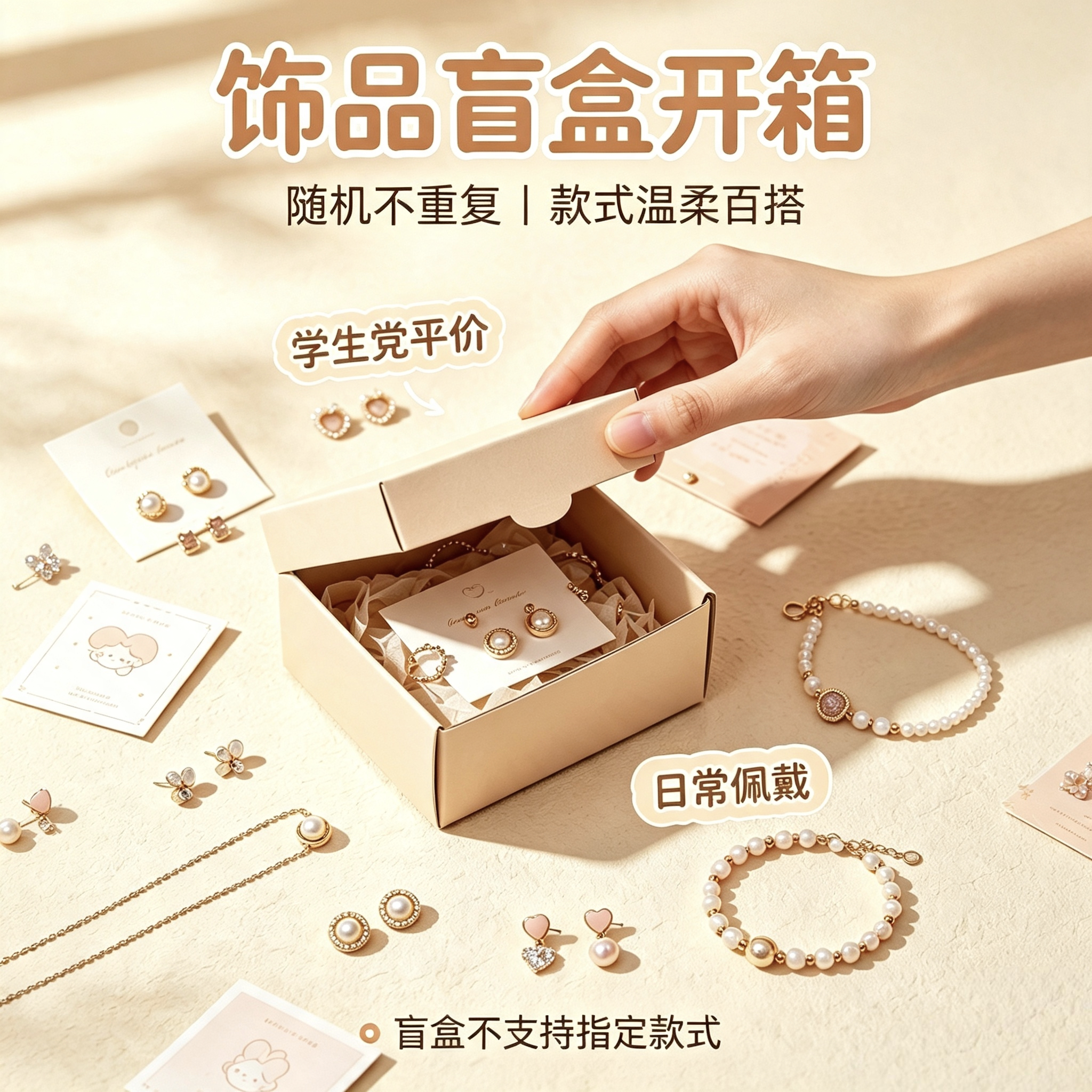 温柔风饰品盲盒可随机不重复学生组合套装