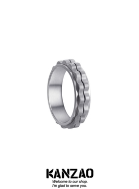 KANZAO欧美钛钢新款6mm男女钛钢饰品可转动减压戒指齿轮造型手饰