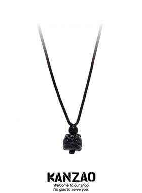KANZAO新中式国风黑绳醒狮吊坠项链男女小众2023新款爆款个性配饰