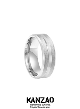 KANZAO2023新款8MM宽中间凹槽磨砂男士不锈钢戒指欧美流行简约款