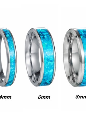 KANZAO 新款欧美标准美码钛钢饰品蓝色仿澳宝男女钛钢戒指手饰