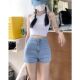 辣妹裤 女a字y2k设计感高腰显瘦修身 子 浅蓝牛仔短裤 美式