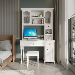 全实木书桌书架一体收纳书柜儿童房写字桌美式书房转角电脑学习桌