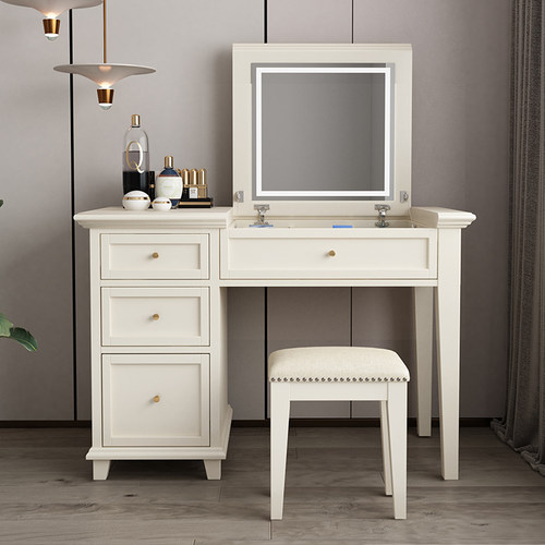 轻奢翻盖梳妆台实木简约现代小户型卧室书桌一体收纳柜电脑化妆桌