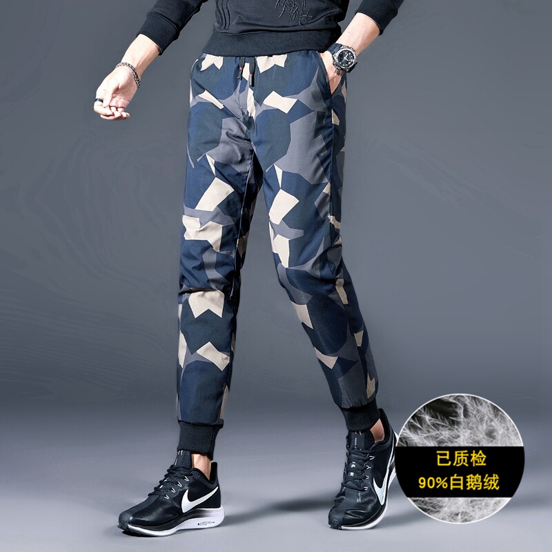 男士休闲羽绒裤外穿迷彩轻薄90%白鹅绒加厚户外运动东北保暖棉裤，男装棉裤，电商D223-1
