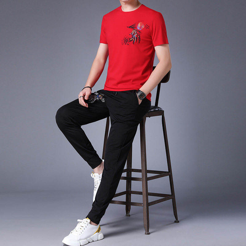 短袖T血男套装休闲运动潮牌男装搭配打底衫夏季潮流帅气一套衣服，男装套装，电商D223-1