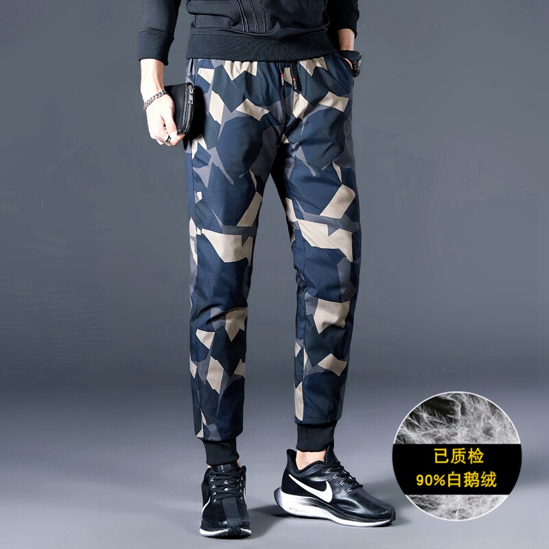 20年休闲迷彩工装羽绒男裤90%白鹅绒男士加厚保暖棉裤微弹两面穿，男装棉裤，电商D223-1