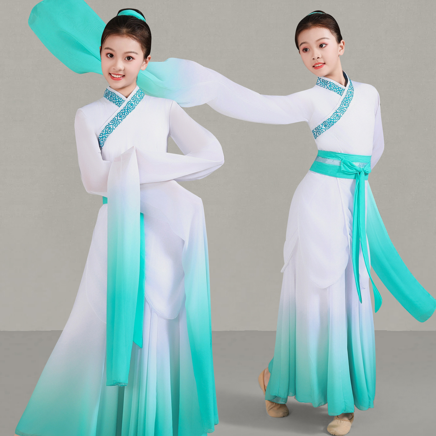 采薇水袖舞蹈服儿童飘逸汉唐古风