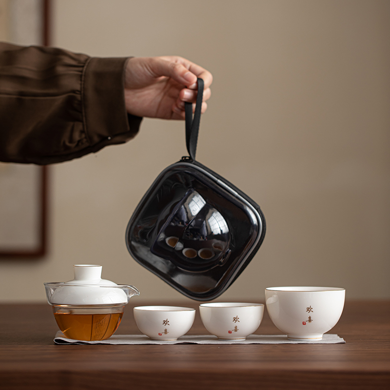 2025新款羊脂玉白瓷便携随身旅行茶具快客杯一人饮泡茶壶茶杯收纳