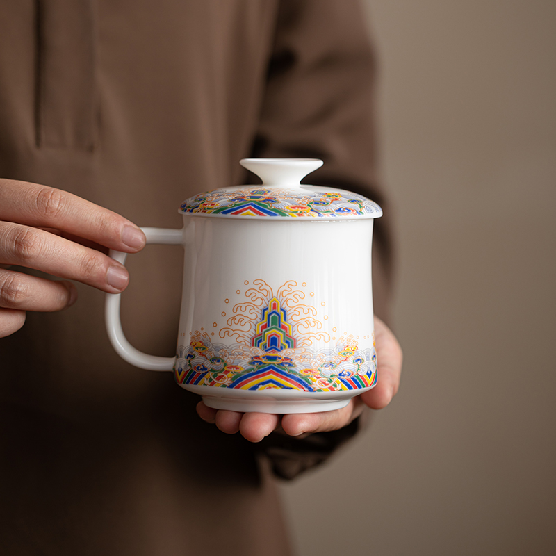 羊脂玉德化白瓷泡茶杯陶瓷中式马克杯个人办公室水杯带盖印制LOGO