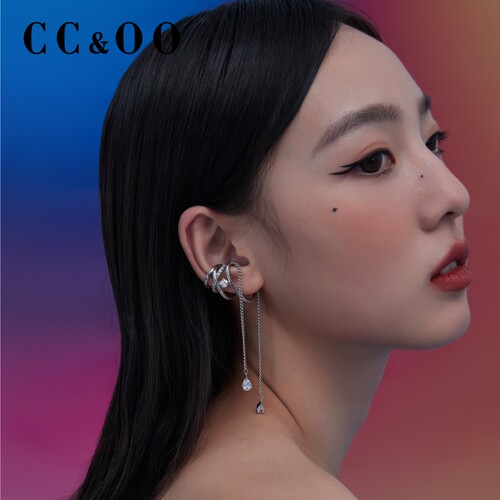 原创线条流苏耳挂无耳洞耳环