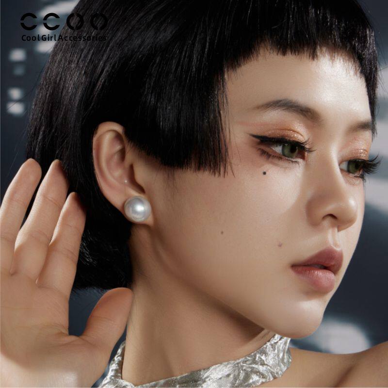 CC&OO925银针澳白色大珍珠耳钉女2026新款轻奢高级感耳环耳饰 - 实物图