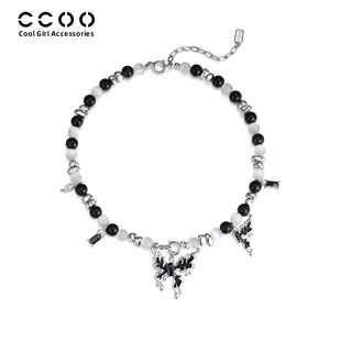 CC&OO蝴蝶项链女高级设计感小众可拆卸重组手链多用猫眼石毛衣链
