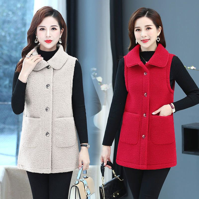 撤柜春装新款羊羔毛颗粒绒马甲坎肩外套女外穿背心皮毛一体中长款