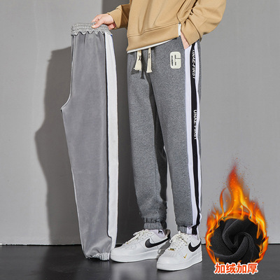 唯品会棉卫裤男秋冬装青少年加绒加厚长裤岁初中高中学生运动裤子