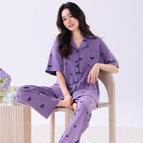 撤柜夏季睡衣女纯棉短袖长裤家居服薄款夏天开衫高级感凉感大码家