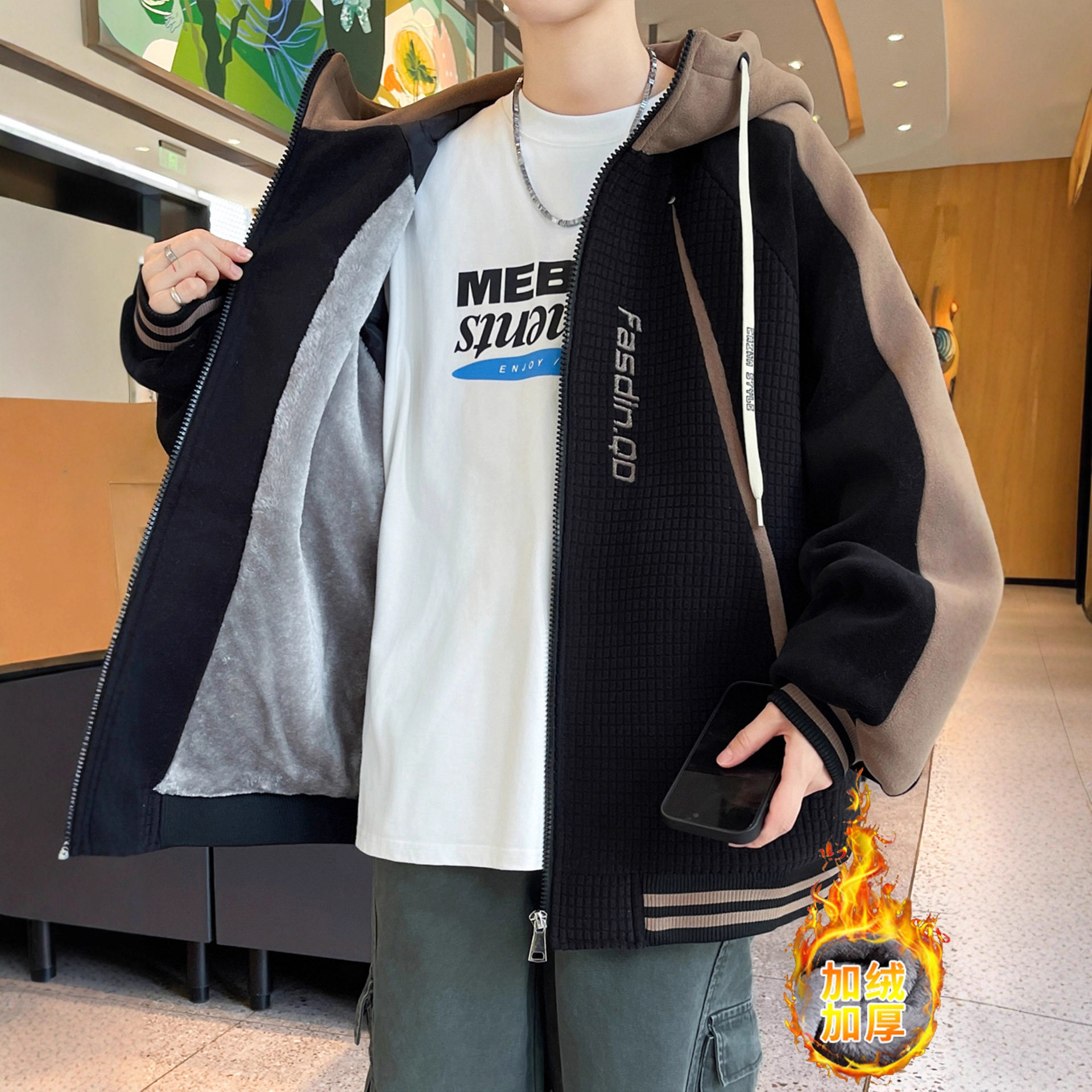 品牌断码秋冬季棒球服外套男初中高中学生加绒加厚夹克青少年大童