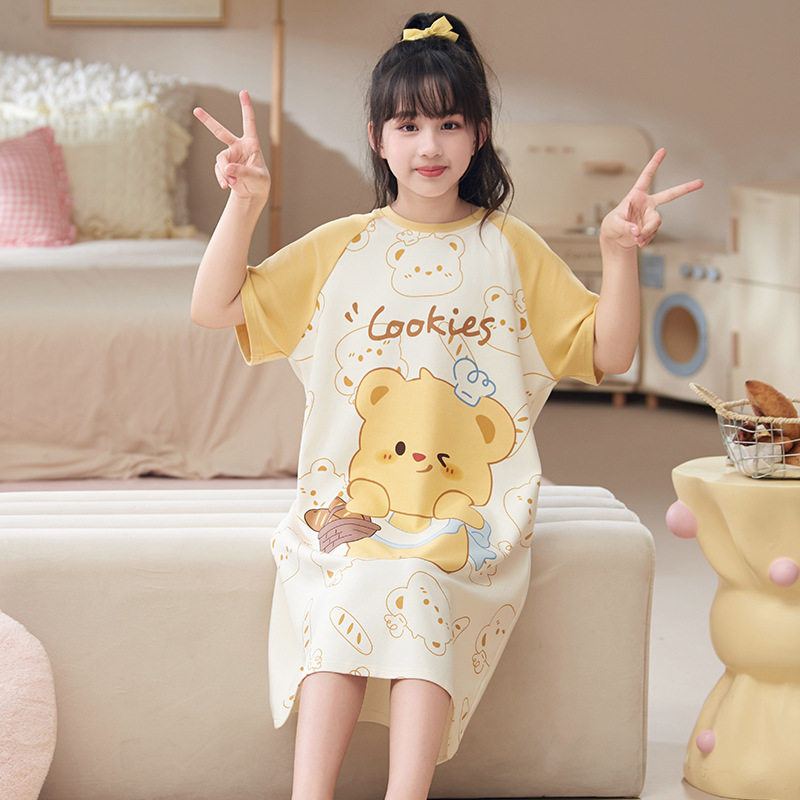 撤柜新款女童睡裙夏季纯棉短袖薄款儿童睡衣女孩公主风大童家居服
