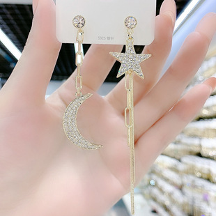 撤柜不对称星月流苏耳环气质夸张网红银针ab款耳饰星星月亮耳钉女