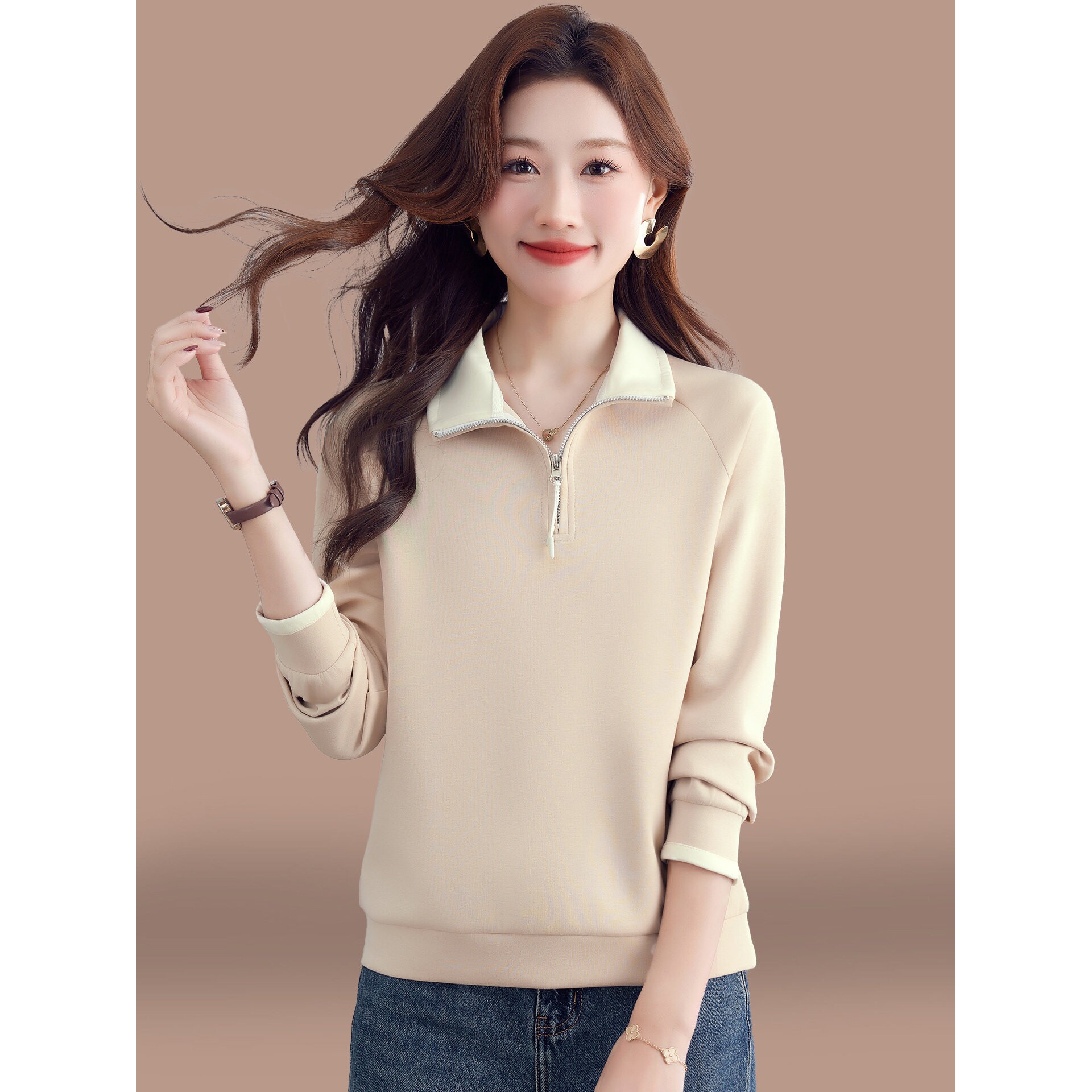 撤柜半拉链卫衣女款小个子新款春秋薄款洋气减龄休闲百搭翻领上衣