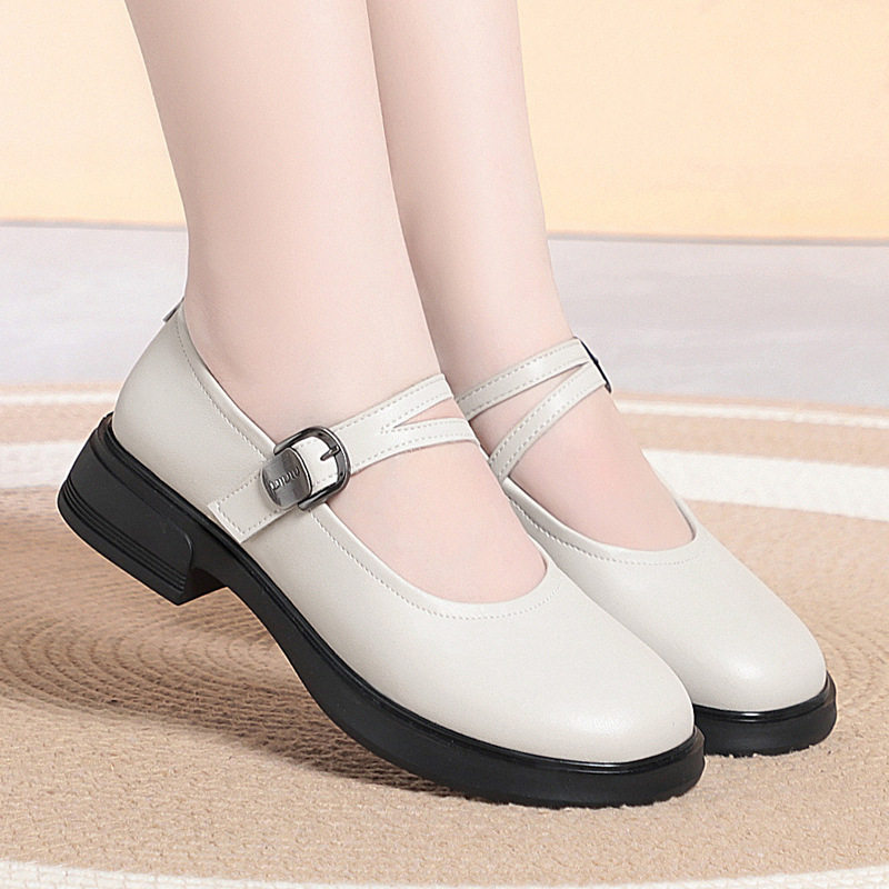 撤柜真皮女鞋粗跟单鞋通勤工作鞋玛丽珍鞋休闲舒适妈妈鞋黑色低跟