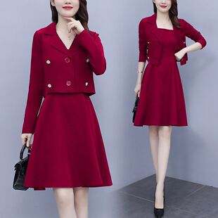 撤柜大码女装秋装套装小西装外套新款胖妹妹西装连衣裙显瘦两件套
