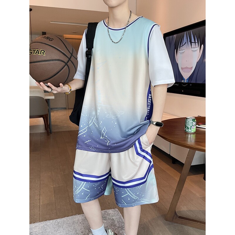 撤柜青少年运动套装男大童夏装篮球衣服初中高中学生冰丝速干短袖