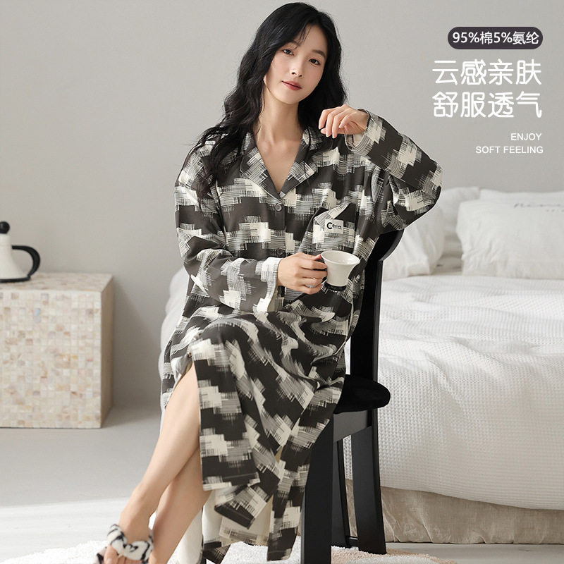 撤柜年春秋季长袖纯棉开衫睡裙女甜美时尚新款高档少女爽棉家居服