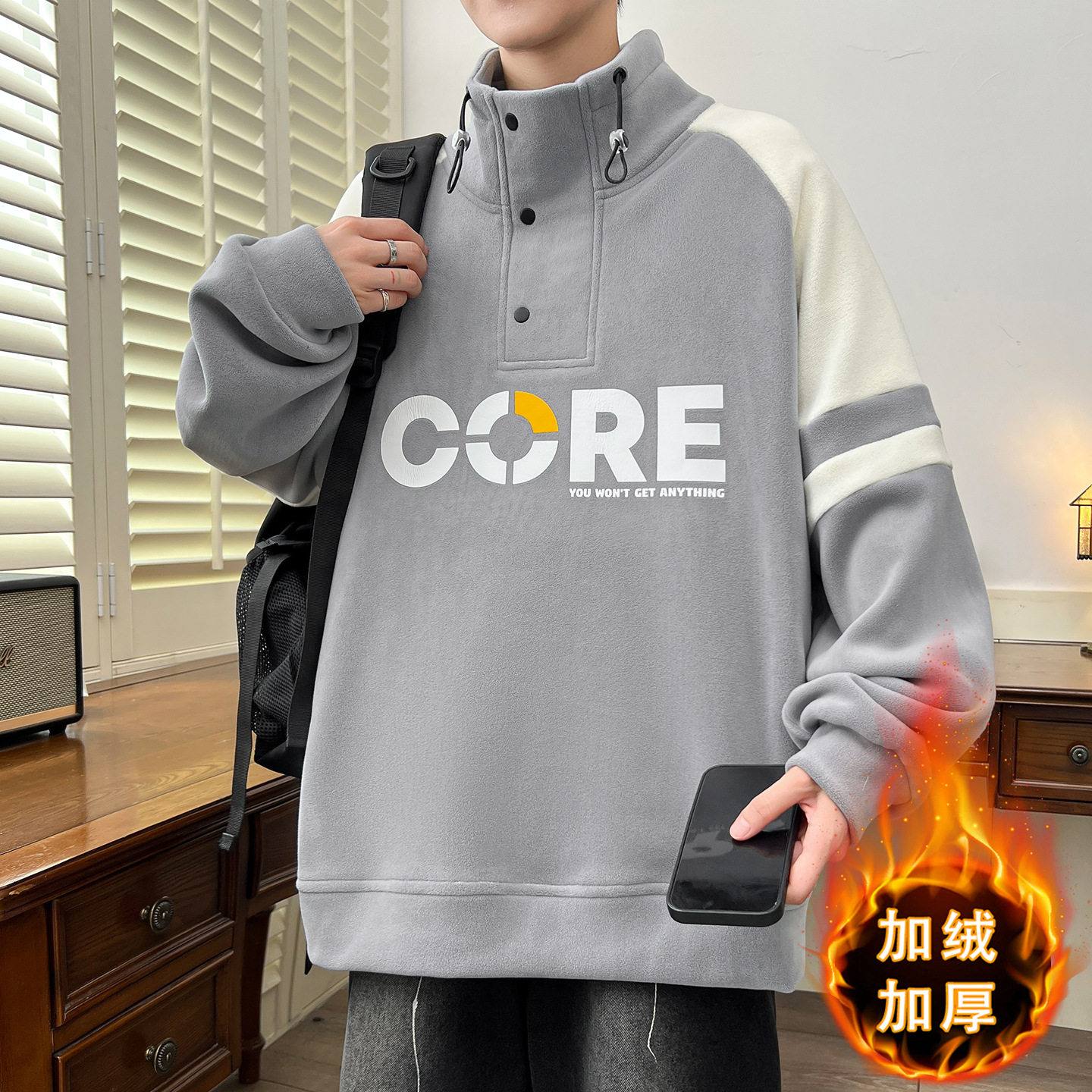 品牌断码秋冬季加绒加厚卫衣男孩初高中学生长袖t恤青少年大童冬