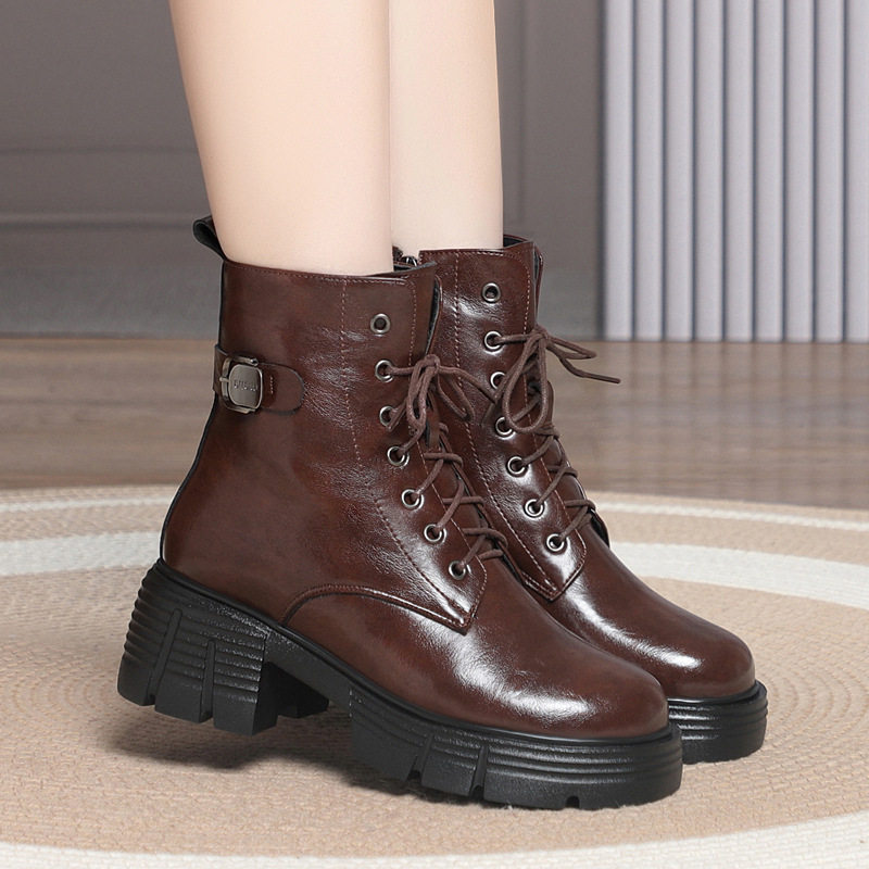 撤柜厚底增高马丁靴女款冬季女鞋加绒真皮棉鞋加厚羊毛大棉靴子雪