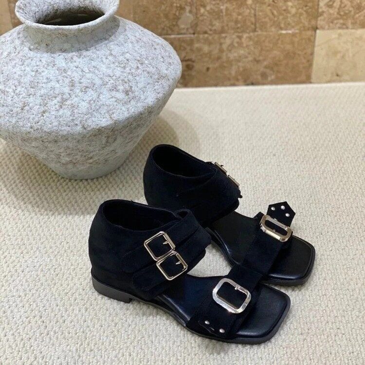 日本外穿方头一脚蹬凉鞋靴子新款内增高女一字夏高帮复古扣凉百搭