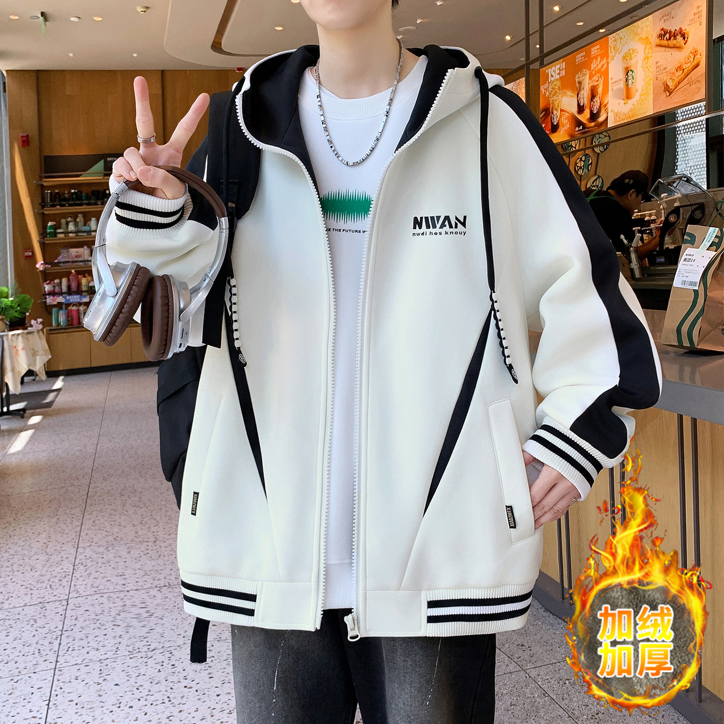 唯品会秋冬款棒球服外套男初中高中学生加绒加厚青少年大童男装夹