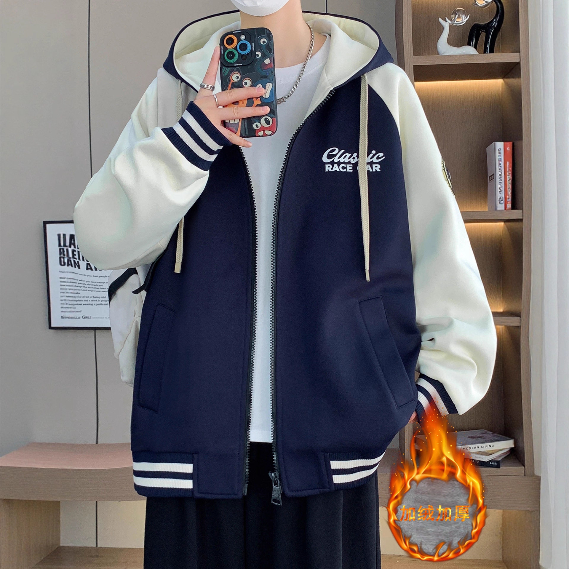 品牌断码秋冬季青少年棒球服外套男高中初中学生加绒加厚夹克大童