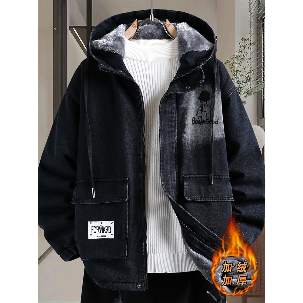 唯品会冬季青少年加厚外套岁男孩加绒休闲夹克高初中学生大童棉衣