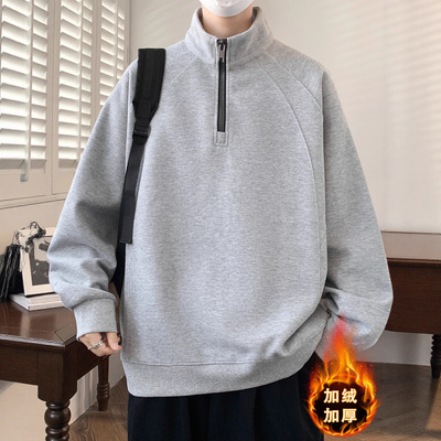 唯品会秋冬季立领半拉链卫衣男孩初中高中学生加绒加厚青少年大童