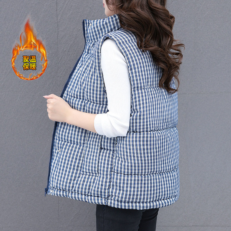 撤柜秋冬棉马甲女时尚宽松外穿新款夹棉背心大码时尚格子马夹