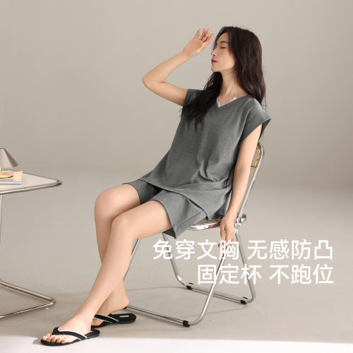 撤柜带胸垫睡衣女夏季纯棉无袖背心短裤薄款夏天年新款全棉家居服