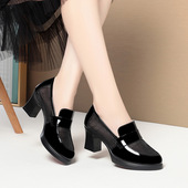 单鞋 女高跟鞋 防水台粗跟乐福鞋 撤柜秋季 网纱中跟中年女士皮鞋