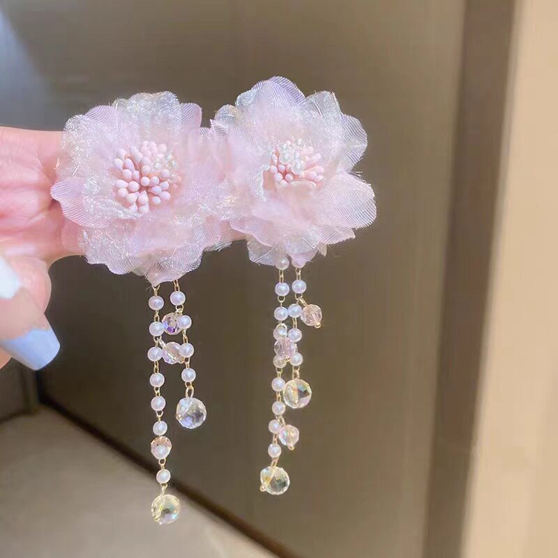 日本法式超仙甜美氛围感花朵流苏耳环温柔优雅名媛风潮流精美耳饰