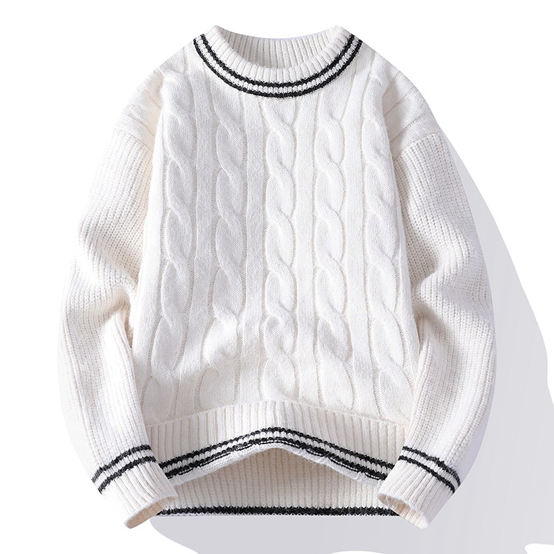 唯品会麻花毛衣男秋冬季青少年潮牌加厚线衣初中高中学生内搭针织