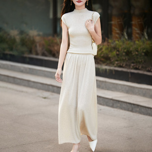 撤柜法式无袖时尚套装裙女新款无袖针织打底衫+中长款半身伞裙潮