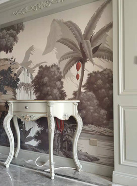 欧式古典别墅全实木家具孔雀蓝ZB91玄关台柜走廊客厅桌沙发背几