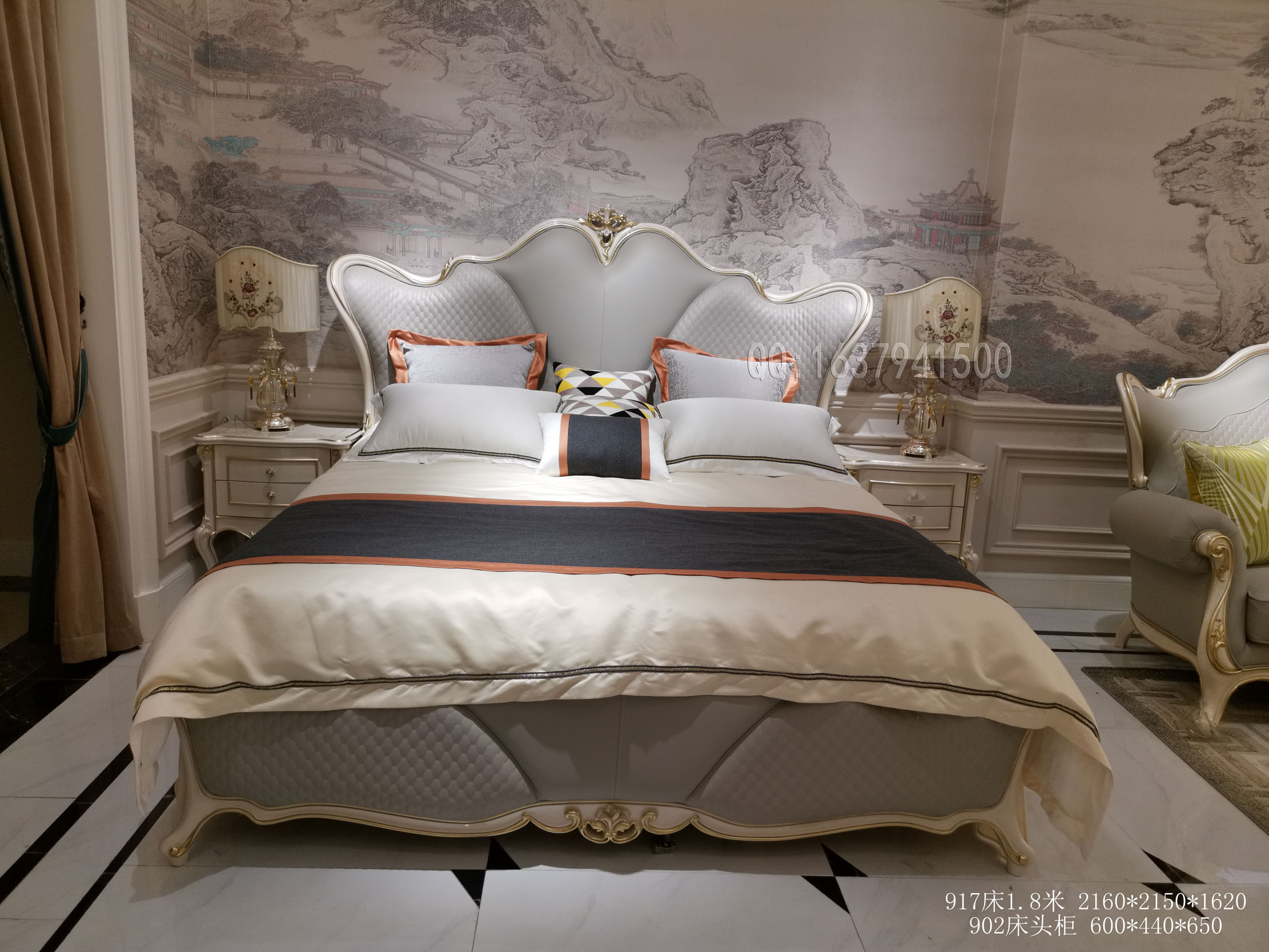 欧式法式实木新古典家具时尚银灰FB17床头柜 大床促销7500 白色