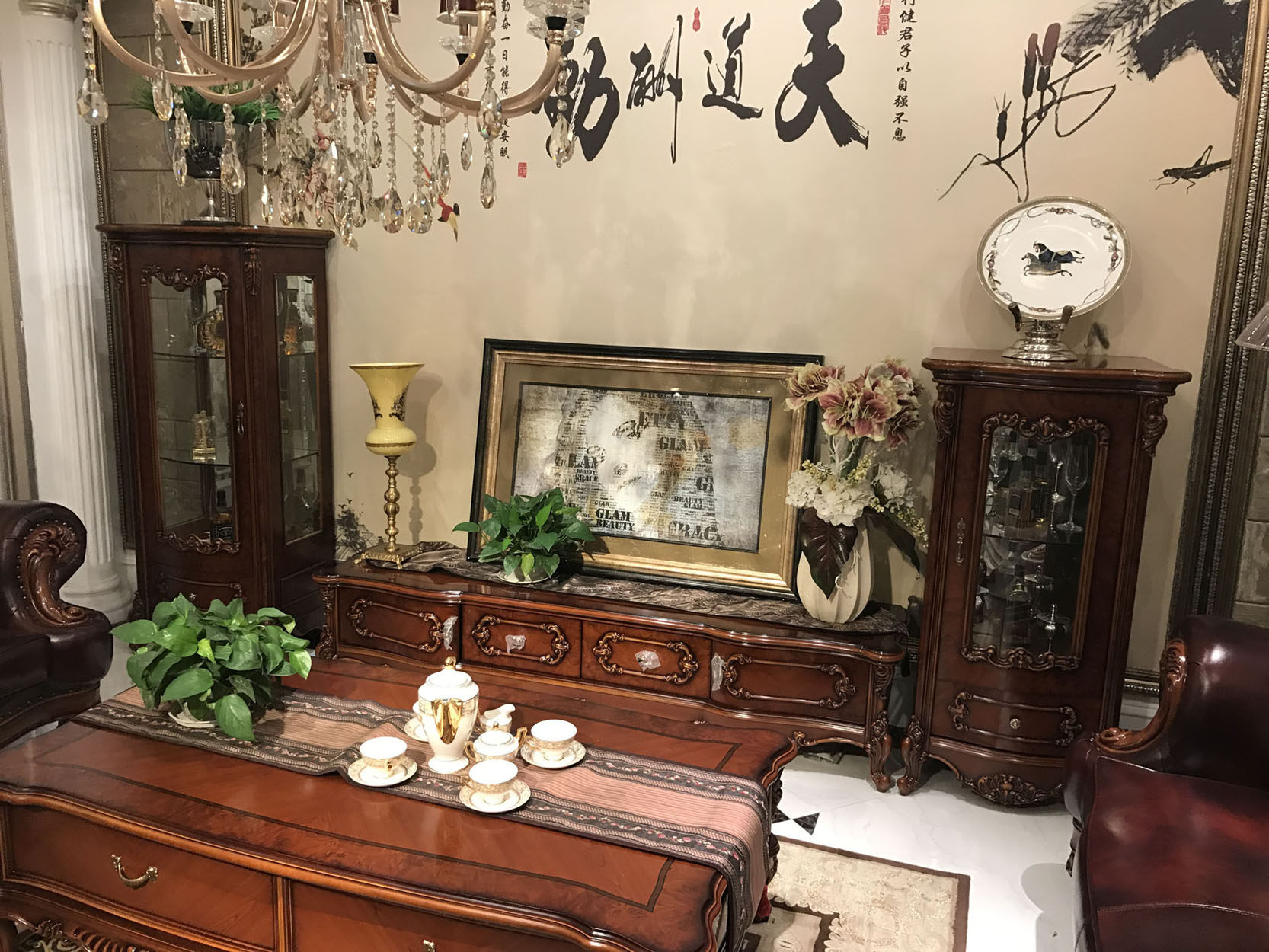欧式美式法式古典实木别墅家具ZB8818低平柜地柜电视柜 小酒柜