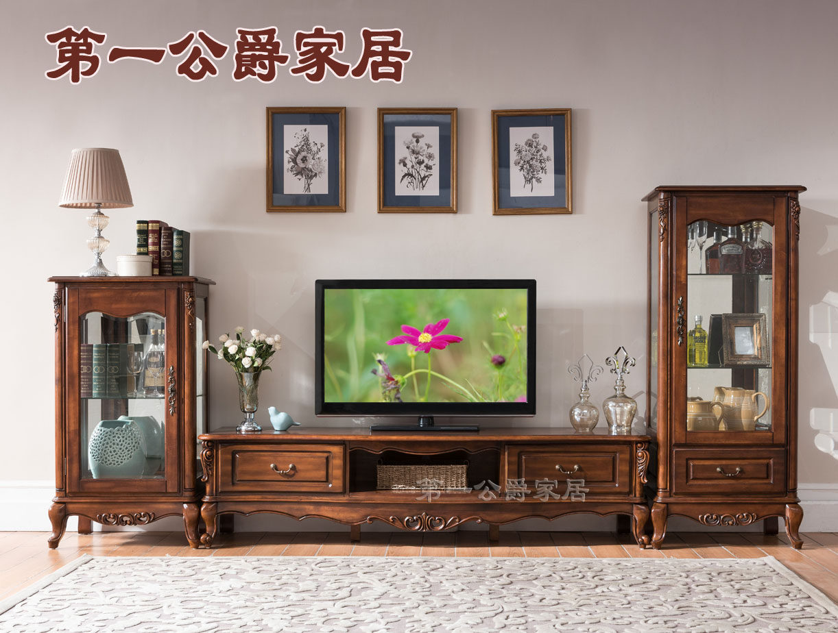 欧式美式别墅古典家具简欧纯实木FW93-5电视柜地柜单门酒柜